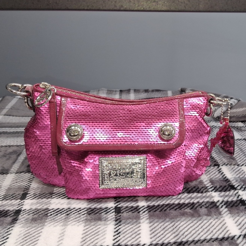 Vintage Coach Pink Sequin Purse with Silver Accents,  New Never Uesd